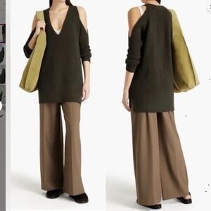 Michelle Mason Cold-Shoulder Ribbed Wool And Cashmere-Blend Sweater Green Small